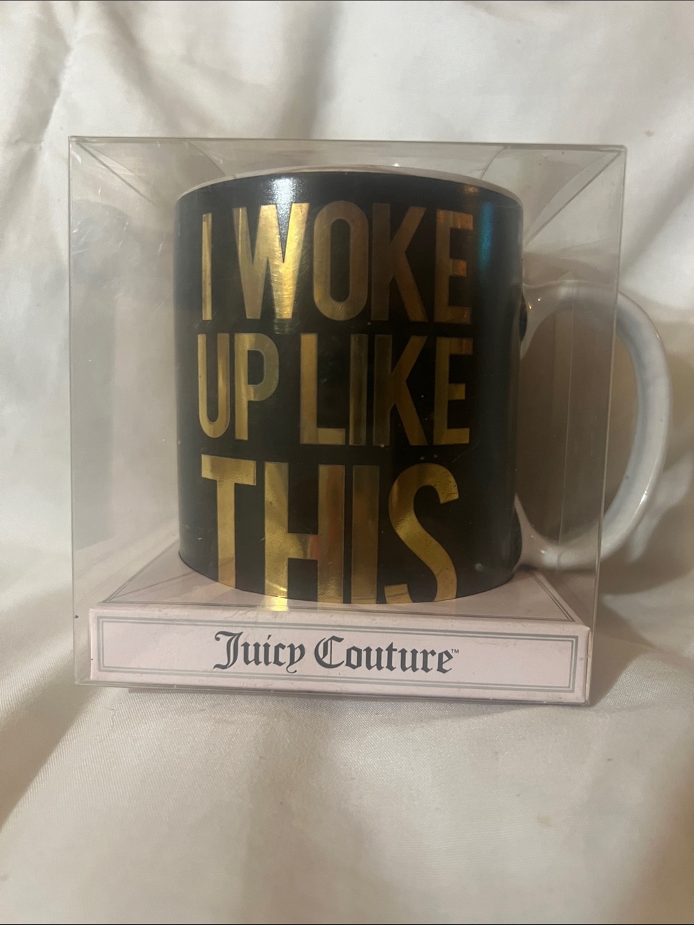 ✨VINTAGE✨Juicy Couture Black and Gold 'I WOKE UP LIKE THIS' Coffee Mug